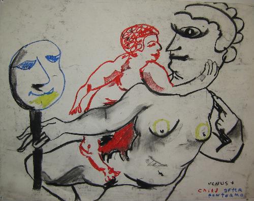 charcoal and oil stick on paper